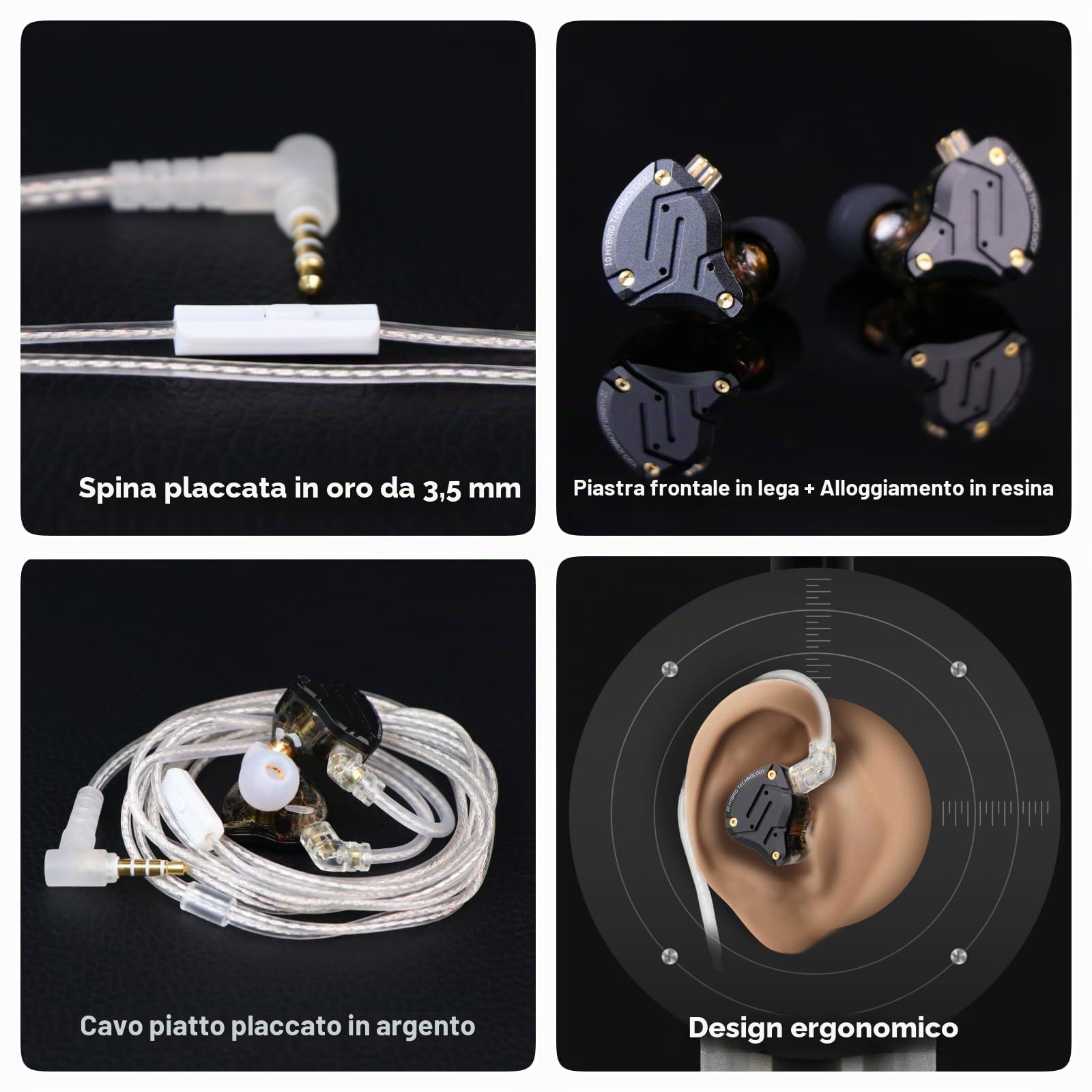 Linsoul KZ ZS10 PRO X Upgraded 1DD+4BA Hybrid HiFi Driver in Ear Earphones IEM con frontalino in lega Cavo staccabile 0,75 mm 2Pin placcato argento (Con microfono)