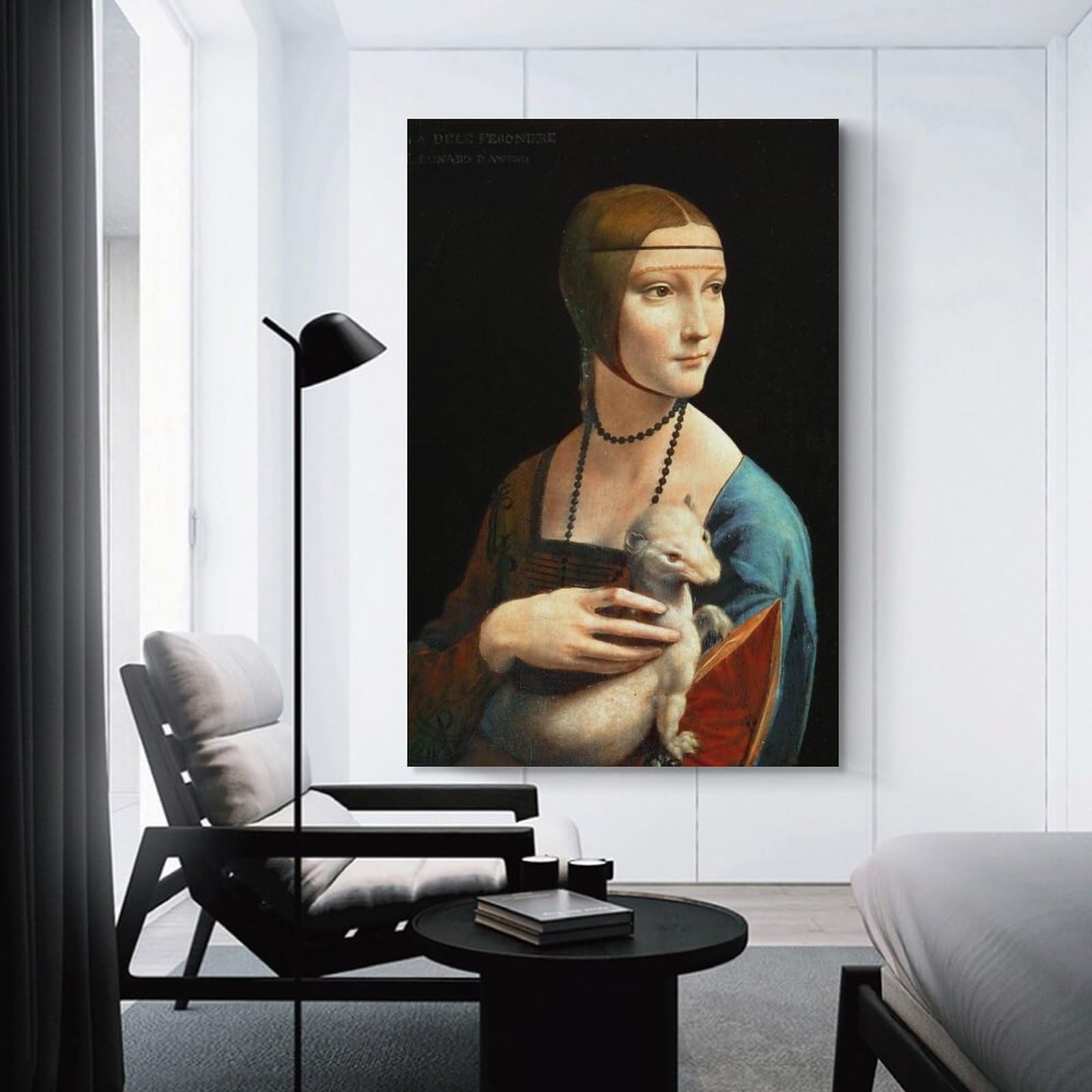 Junmoney Lady with An Ermine Canvas Wall Art 08x12inch(20x30cm), for Wall Displays, Bedrooms Or Room Updates, Ideal for Building A Coordinated Art Wall
