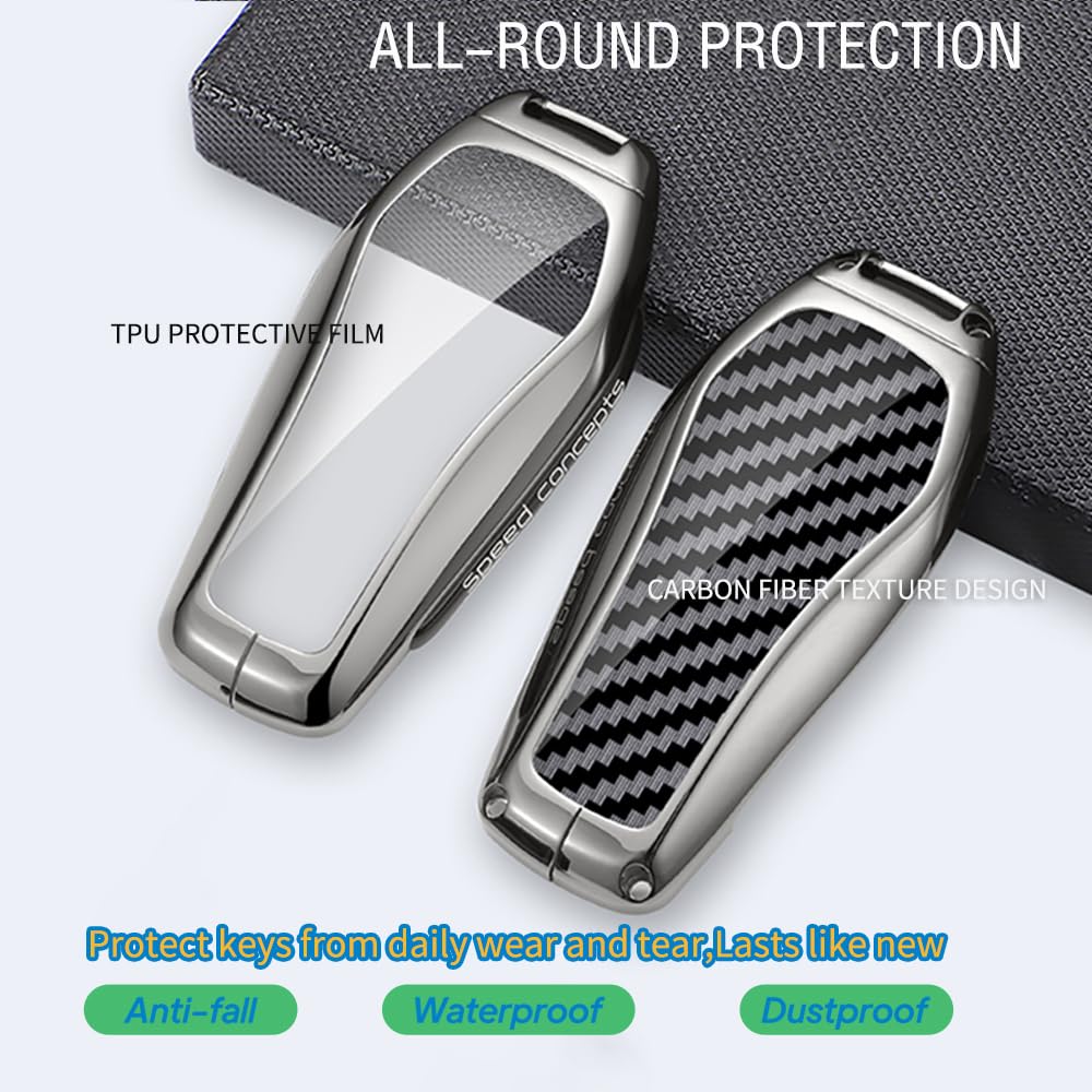 Rondrive Metal Key fob Cover fit for BYD Sealion 7 6 ATTO 1 2 3 Shark 6 Dolphin Surf Seagull Seal U DM-i SUV Carbon Pattern Car key case holder shell key chain Keyring Accessories 4 buttons Black 4 — view 3