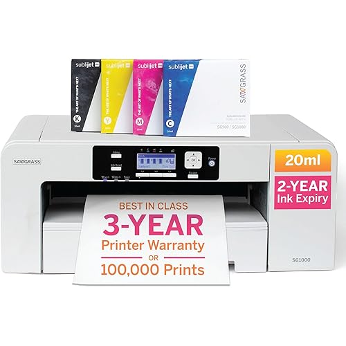 Sawgrass SG1000 Sublimation Printer Starter Bundle | Professional Dye-Sublimation Printer with 20mL SubliJet UHD Inks & TruePix Paper | Prints Up to 11”x17” | Wi-Fi | Auto-Maintenance | Business-Ready
