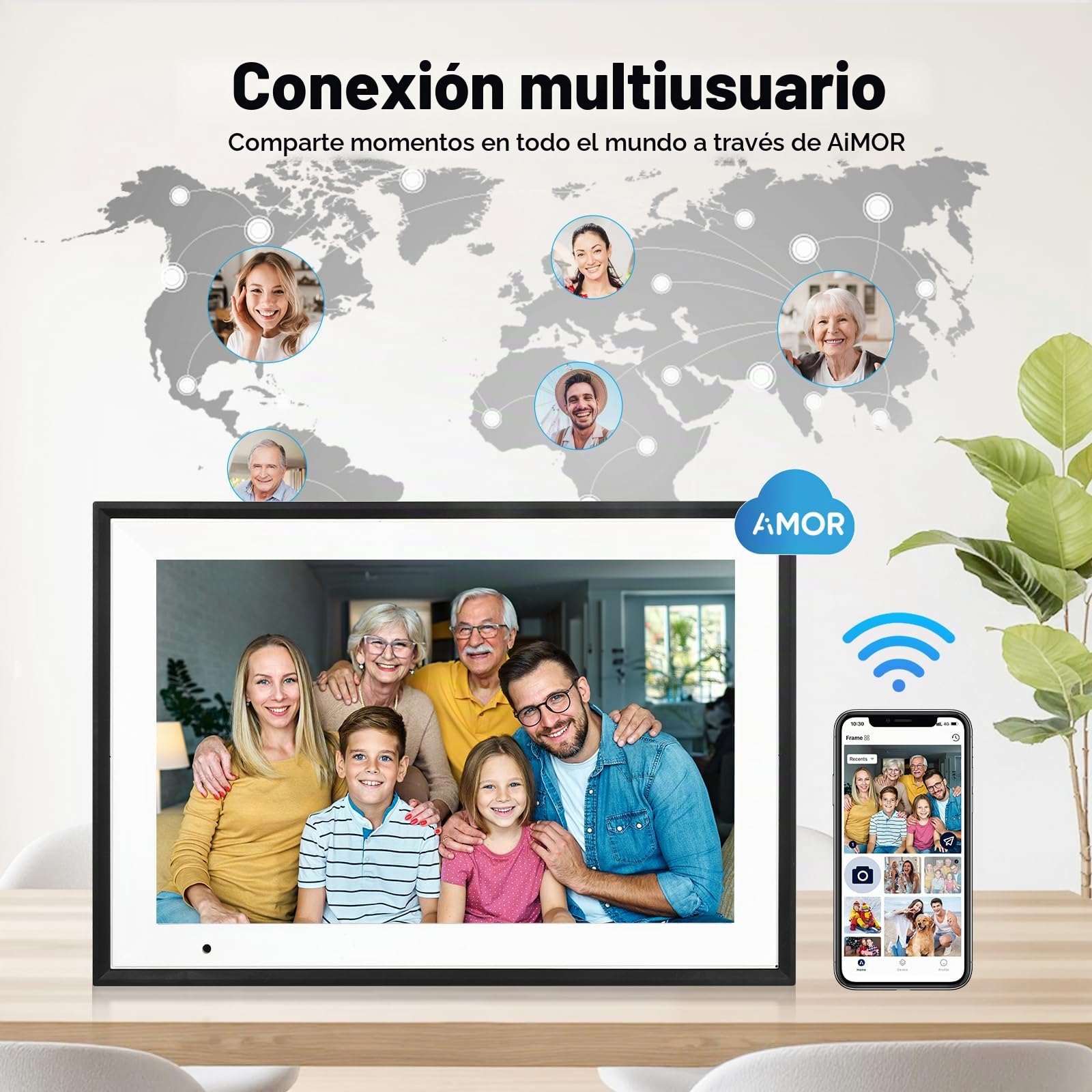Marco de Fotos Digital con WiFi, 10,1 Pulgadas, 1280×800P, Rotación Automática, 32 GB, Marco de Fotos Digital Que Permite Compartir Fotos de Forma Fácil e Instantánea con la Aplicación AiMOR