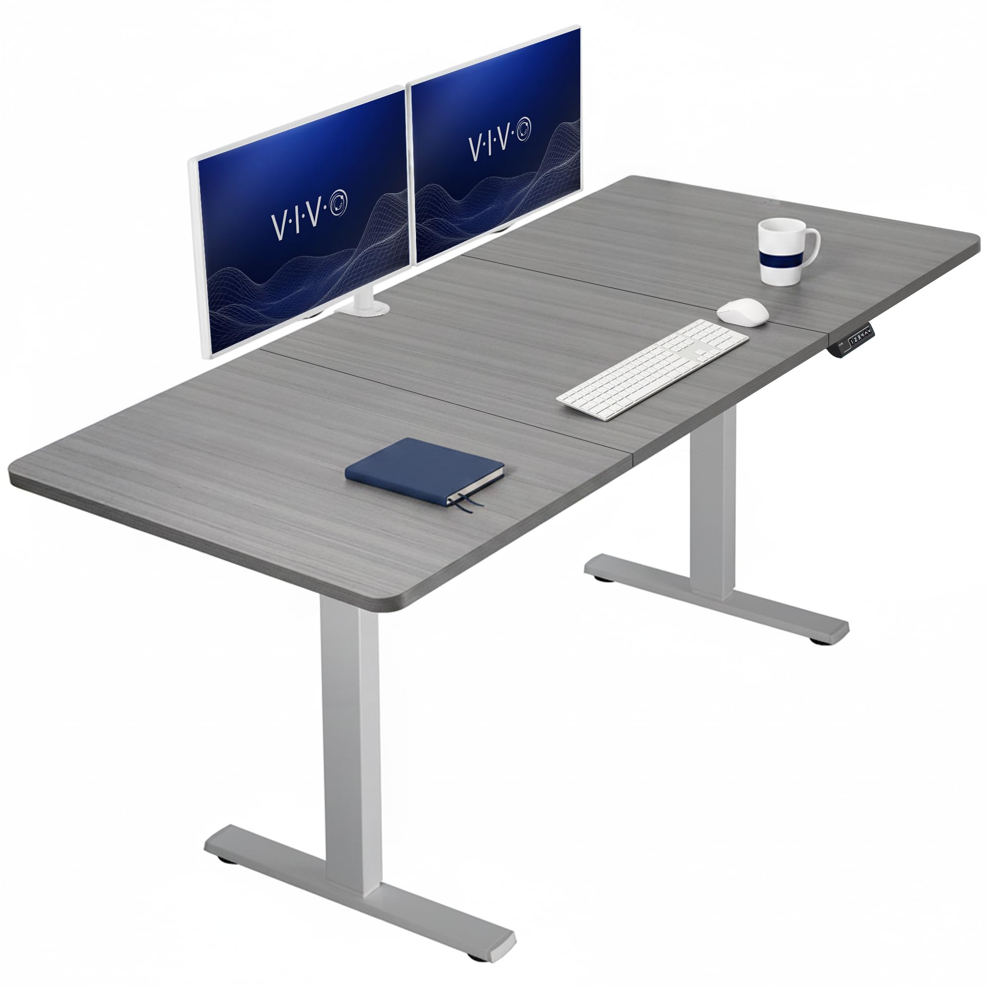 VIVO Dark Gray 71 x 36 in Standing Desk, DESK-KIT-1G7G-36 | Electric, Holds 220 lbs, Sit Stand, Height Adjustable, Extra Deep Table Top, Memory Presets, 1B Series, Gray Frame