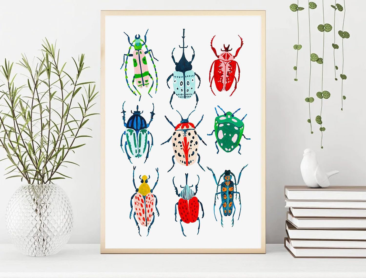 Nationcog Garden Beetle Wall Art, Insect Art, Kids Room Decor, Bugs Art, Woodland Nursery, Gift for Her (Unframed) (16x24)