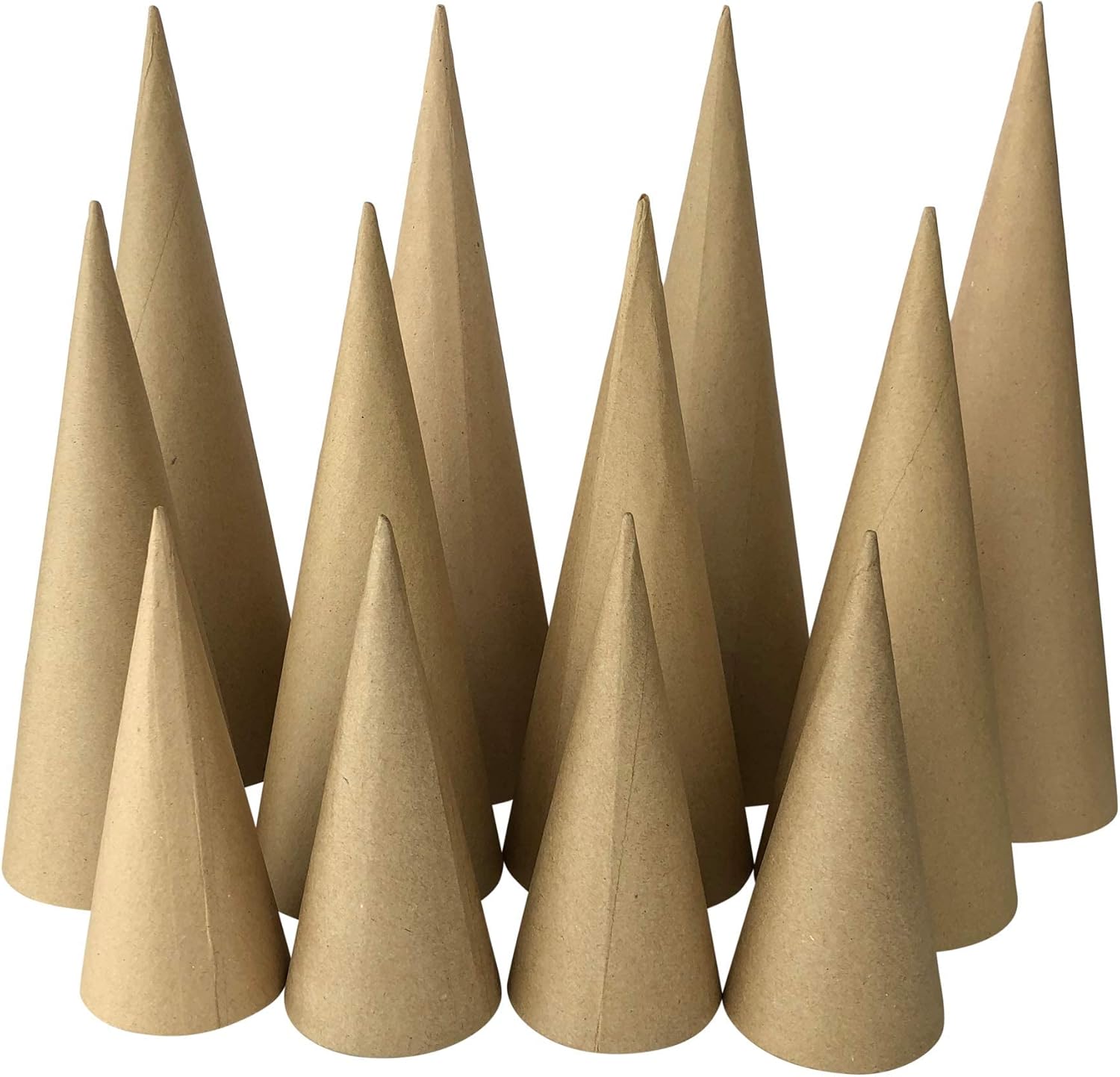 Paper Mache Craft Cones Variety Pack 3 Sizes- 13.75 x 5, 10.63 x 4, 7 x 3 Inches- Set of 12