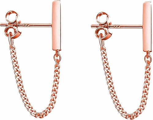 Reffeer Aretes de plata de ley 925 maciza, aretes minimalistas con cadena para mujer