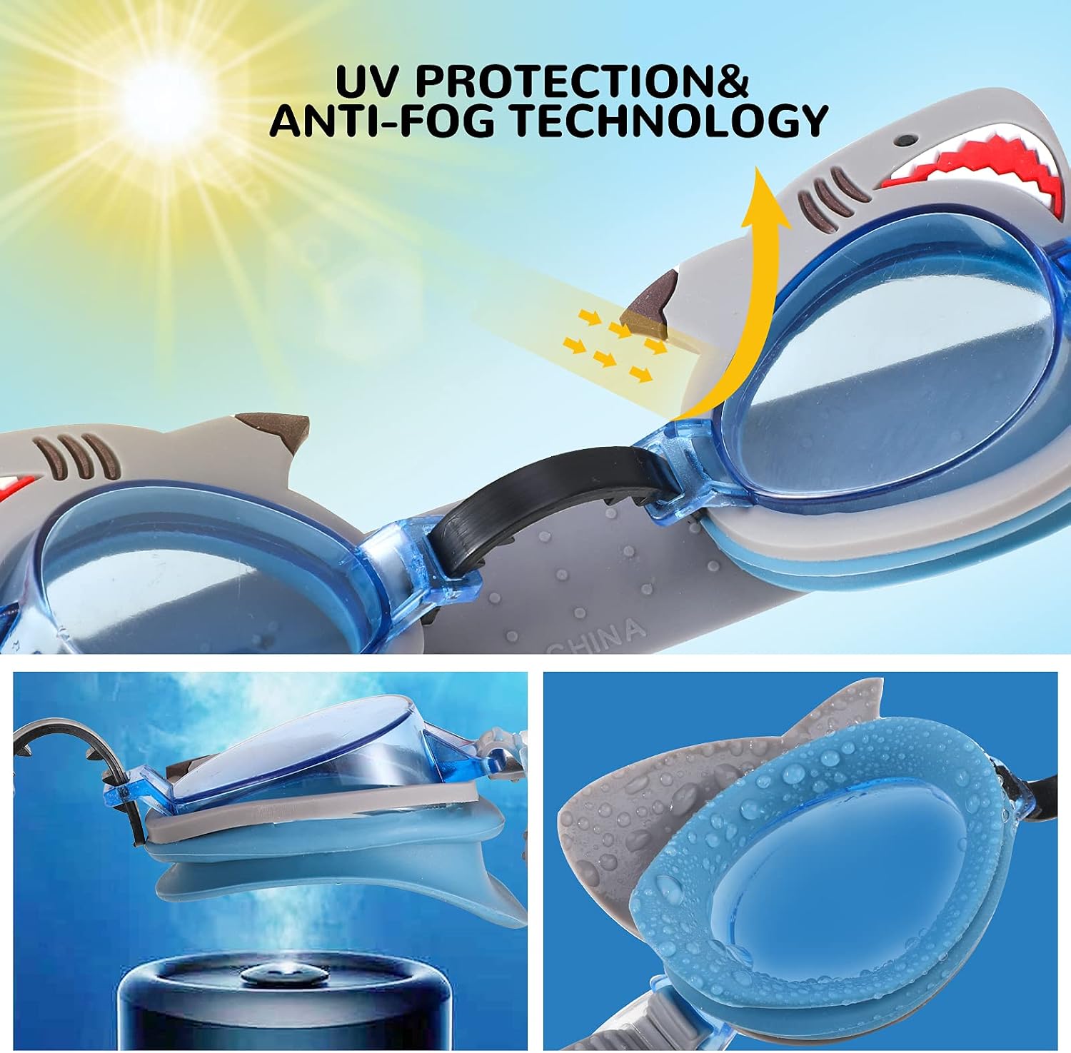 Hifot Children's Swimming Goggles with UV Protection and Anti-Fog No Leak Kids Shark Swimming Goggles,Adjustable Strap Flexible Nose Bridge Design,Swim Glasses for Children - Image 4