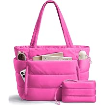 Bagstellar Puffer Tote Bag for Women, Lightweight Puffy Work Handbag Teacher Nurse Quilted Shoulder Bag for School Travel Gym | Cloud Bag w/ Zipper