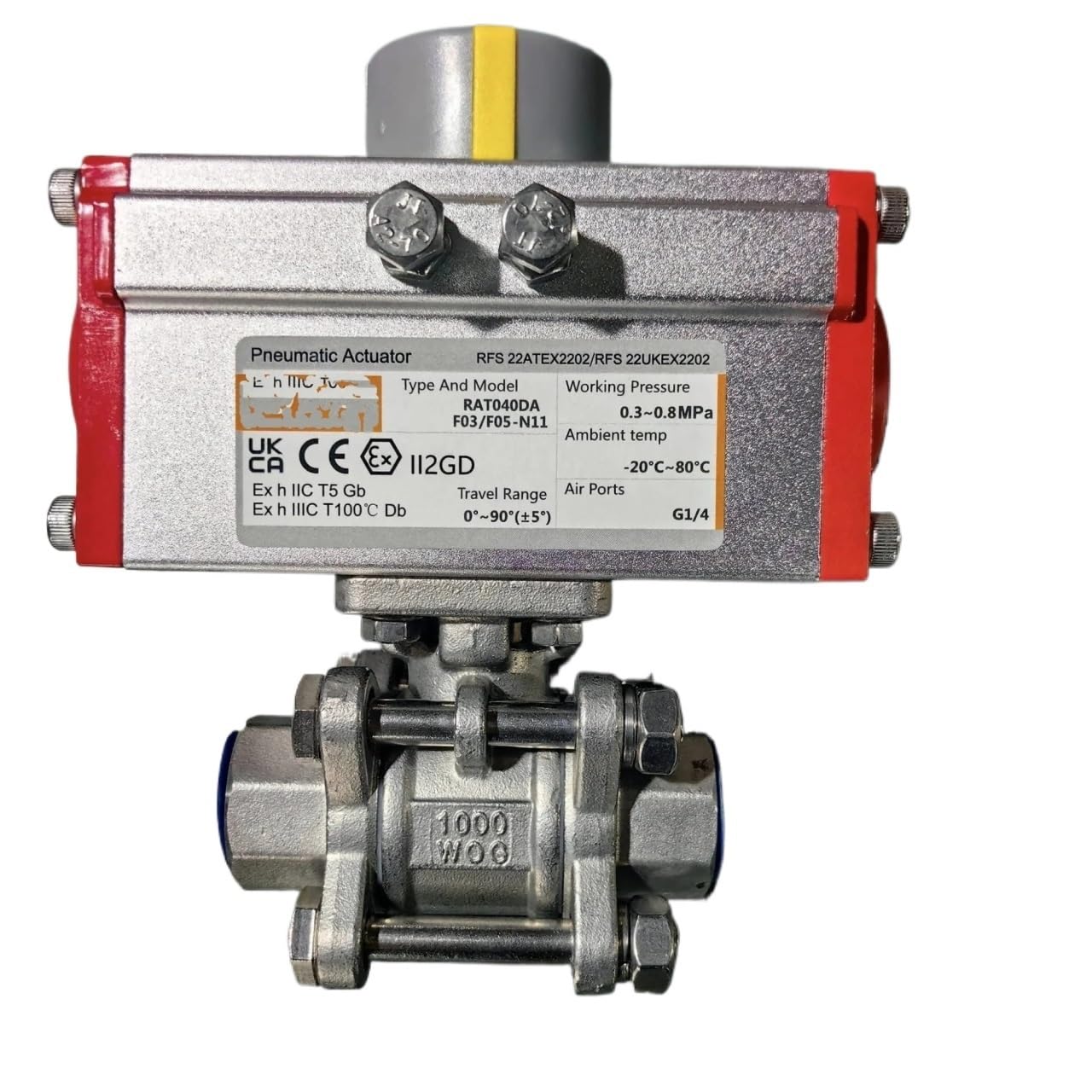 JNVFTCUX Aluminum Single Acting Air Pneumatic Rotary Actuator RAT040DAF03/F05-N11 With Butterfly Valve