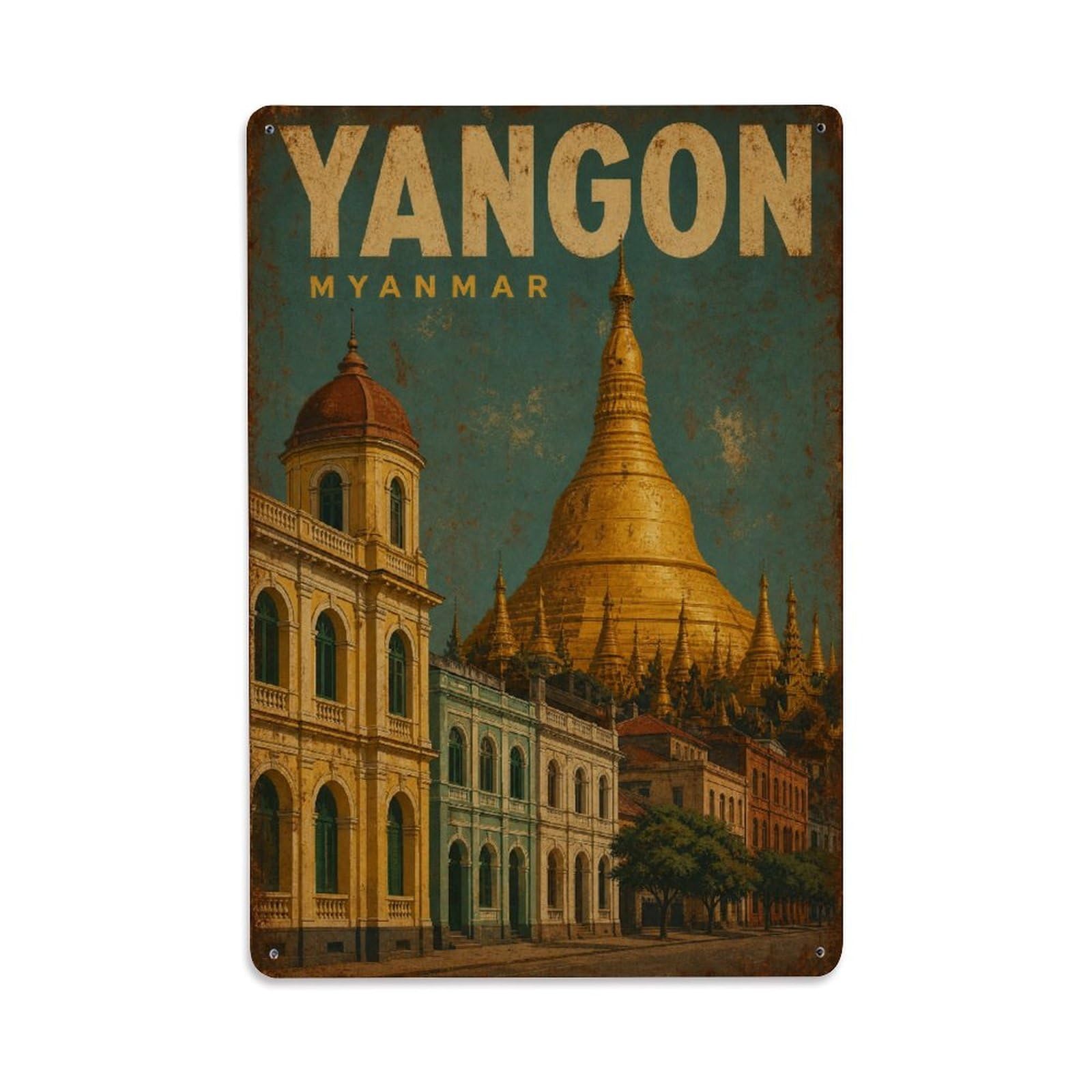 Metal Tin Sign Travel Vintage Myanmar Yangon
