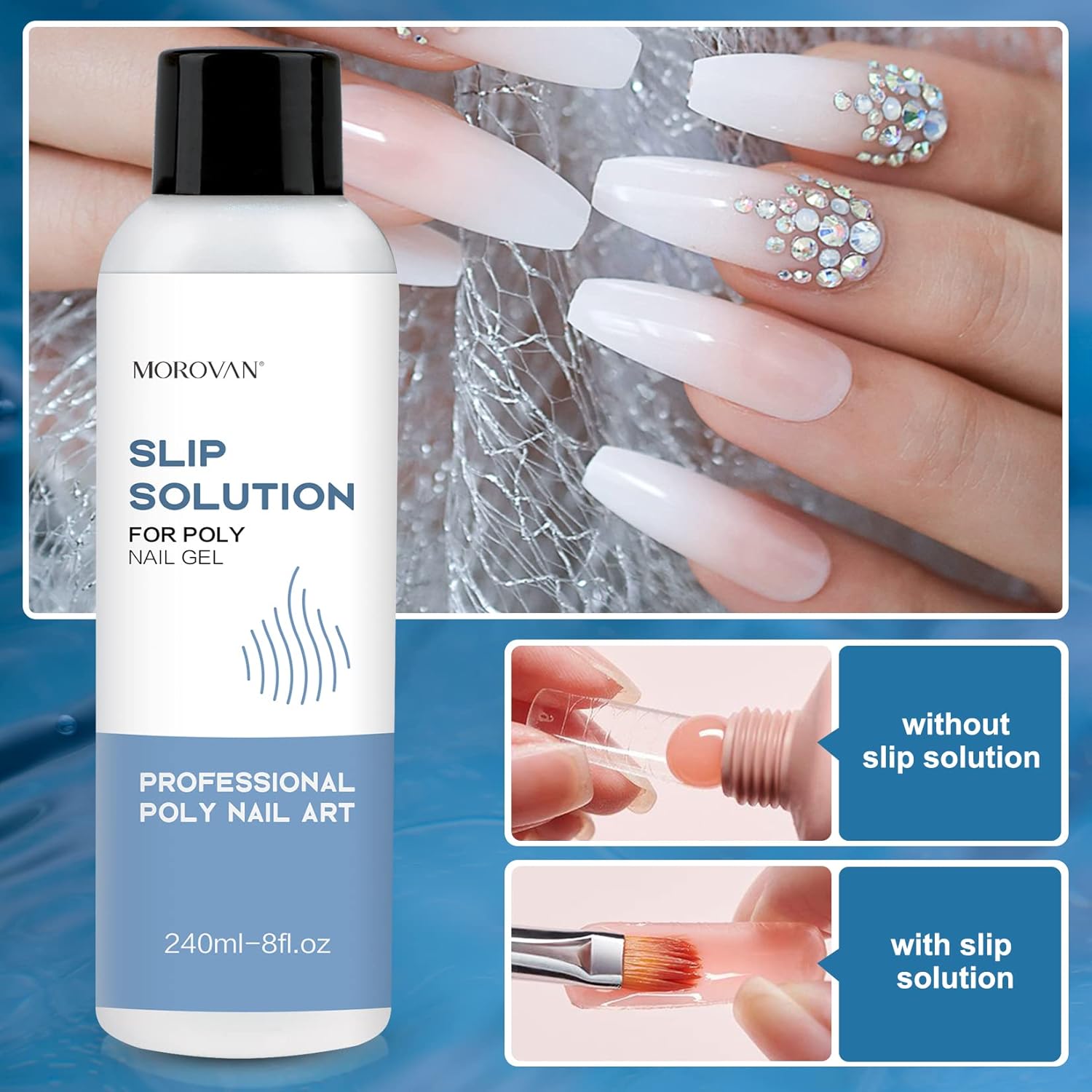 Morovan Slip Solution Poly Gel Big 8Oz 240ML Extension Nail Gel Slip Solution With Brush Anti-stick Gel Liquid Solution Bottle Cap as A Cup Poly Gel Solution Liquid Easy DIY Gel Solution at Home : Beauty & Personal Care