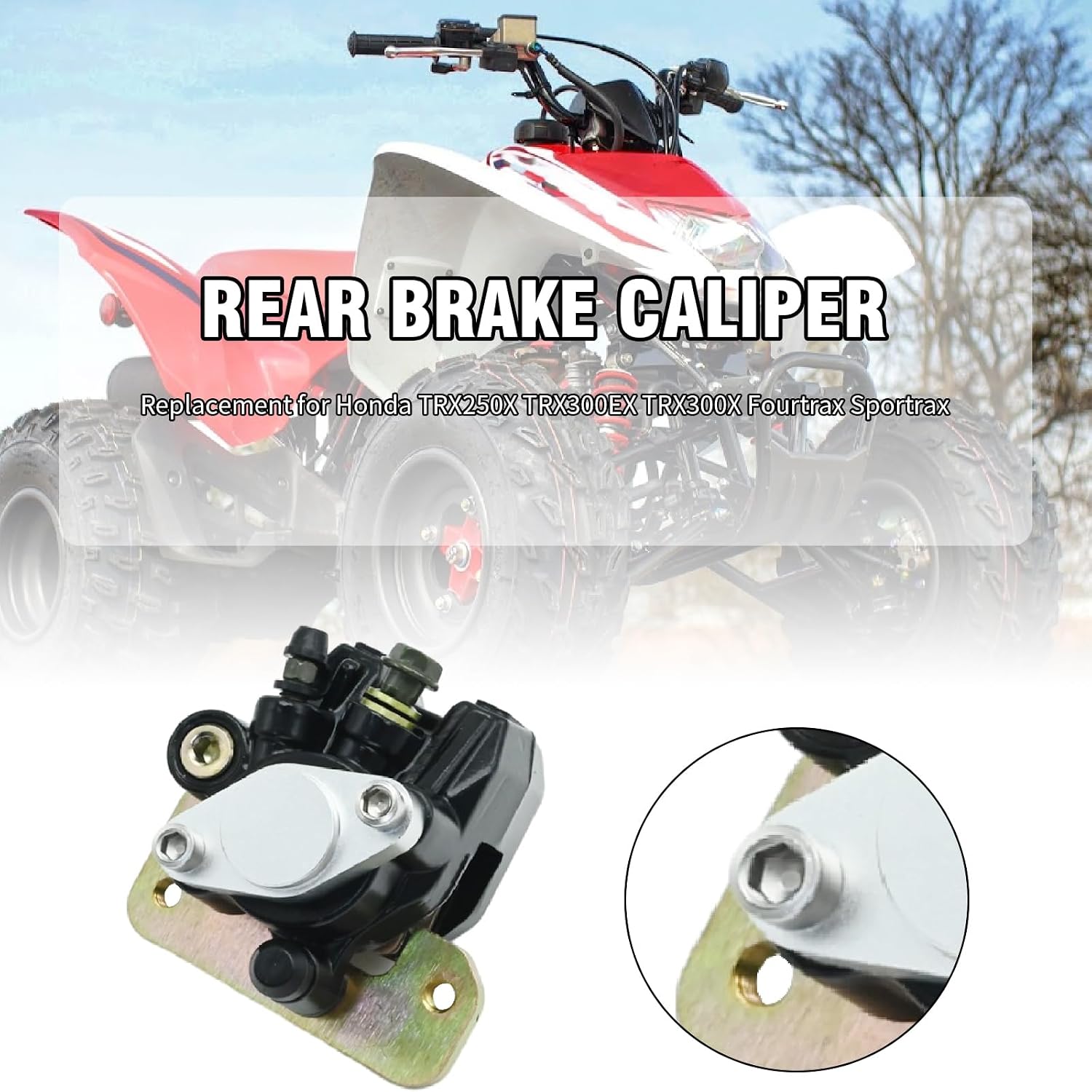 43250-HM3-305 Rear Brake Caliper Driver Side Replacement for Honda ATV TRX250X TRX300EX TRX300X Replaces 43200-HM3-006 43200-HC0-681 43200-HC0-007