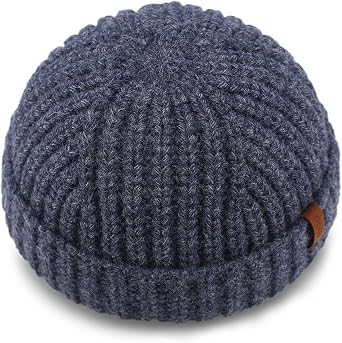 Chunky Wool Fisherman Short Beanie Hats Skull Cap for Men, Mens Thick Skater Streetwear Fishermans Beanie Daily Hat