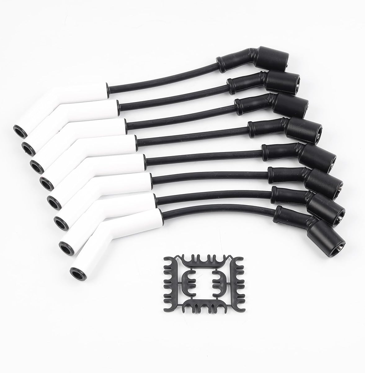 Juego de cables para bujía de cerámica Dasbecan 9070C para motor LS | Compatible con motores GM LS Terminals LS3 LS4 LS7 LT, con bota de cerámica Extreme 9000, (8 piezas,negro blanco)