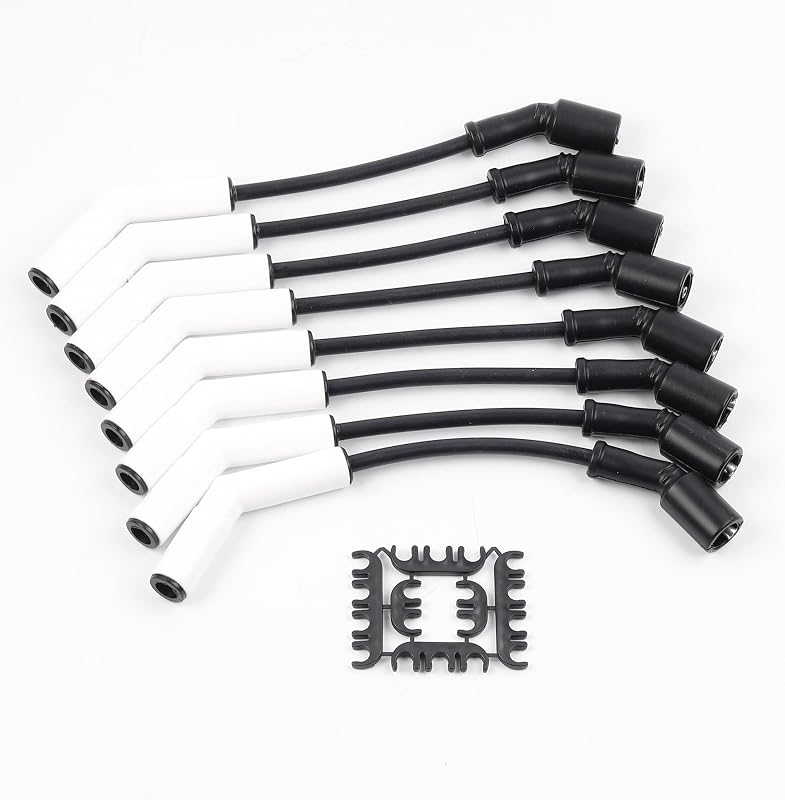 Juego de cables para bujía de cerámica Dasbecan 9070C para motor LS | Compatible con motores GM LS Terminals LS3 LS4 LS7 LT, con bota de cerámica Extreme 9000, (8 piezas,negro blanco)