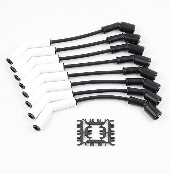 Dasbecan 9070C Spark Plug Wire Extreme 9000 Ceramic Boot Compatible with GM LS3 LS4 LS7 Engines(Black White, 8pcs)