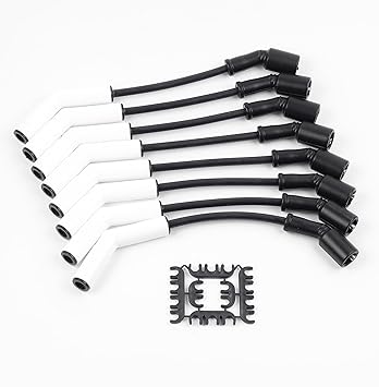 Dasbecan 9070C Spark Plug Wire Extreme 9000 Ceramic Boot Compatible with GM LS3 LS4 LS7 EnginesBlack White, 8pcs