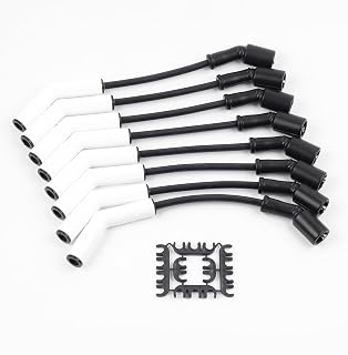 Juego de cables para bujía de cerámica Dasbecan 9070C para motor LS | Compatible con motores GM LS Terminals LS3 LS4 LS7 LT, con bota de cerámica Extreme 9000, (8 piezas,negro blanco)