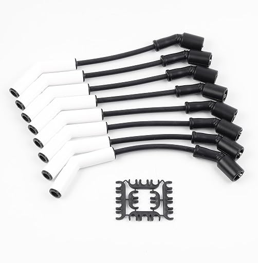 Dasbecan 9070C Spark Plug Wire Extreme 9000 Ceramic Boot Compatible with GM LS3 LS4 LS7 Engines(Black White, 8pcs)