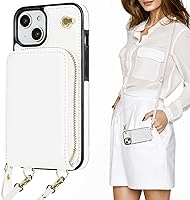 Vista 11 de KIHUWEY Funda tipo cartera cruzada para iPhone 13, iPhone 14, funda con bolsillo con cremallera y soporte para tarjetas, funda protectora de piel