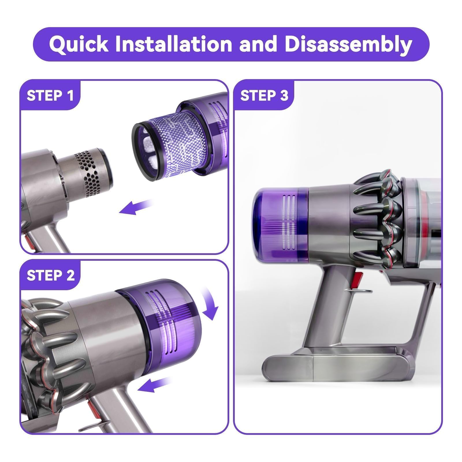Filtro para Dyson V11, KNOWOM 3 Pack 3 Pack Reemplazo para vacío inalámbrico V11, Filtro para Dyson V15 V11 SV14 SV17SV22 Detect Animal Absolute Extra Pro Torque Drive Vacuum, Reemplace#DY-970013-02