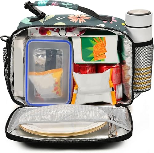 Miniatura 2 de Naanle Bolsa de almuerzo con estampado de llama y flores de dibujos animados con correa ajustable para el hombro, aislada, a prueba de fugas, caja