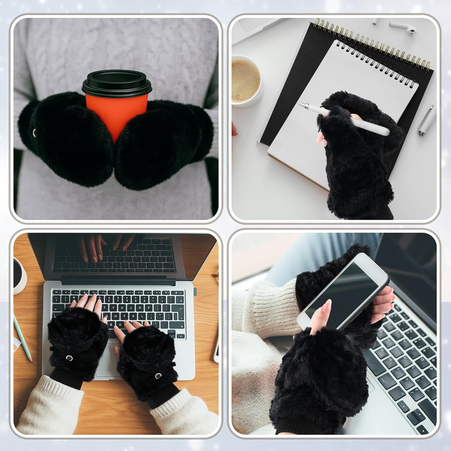 6 Pairs Fur Flip Mittens Women for Winter Warm Soft Half Finger Fingerless Convertible Fuzzy Gloves - Image 5