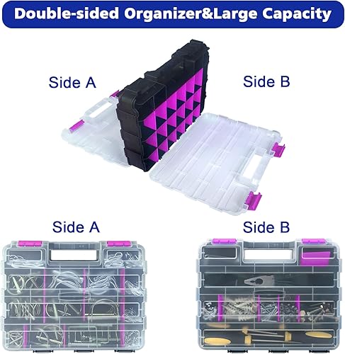 Miniatura 5 de Caja organizadora de herramientas, caja de almacenamiento de piezas pequeñas, 50 compartimentos, organizadores de hardware de doble cara con