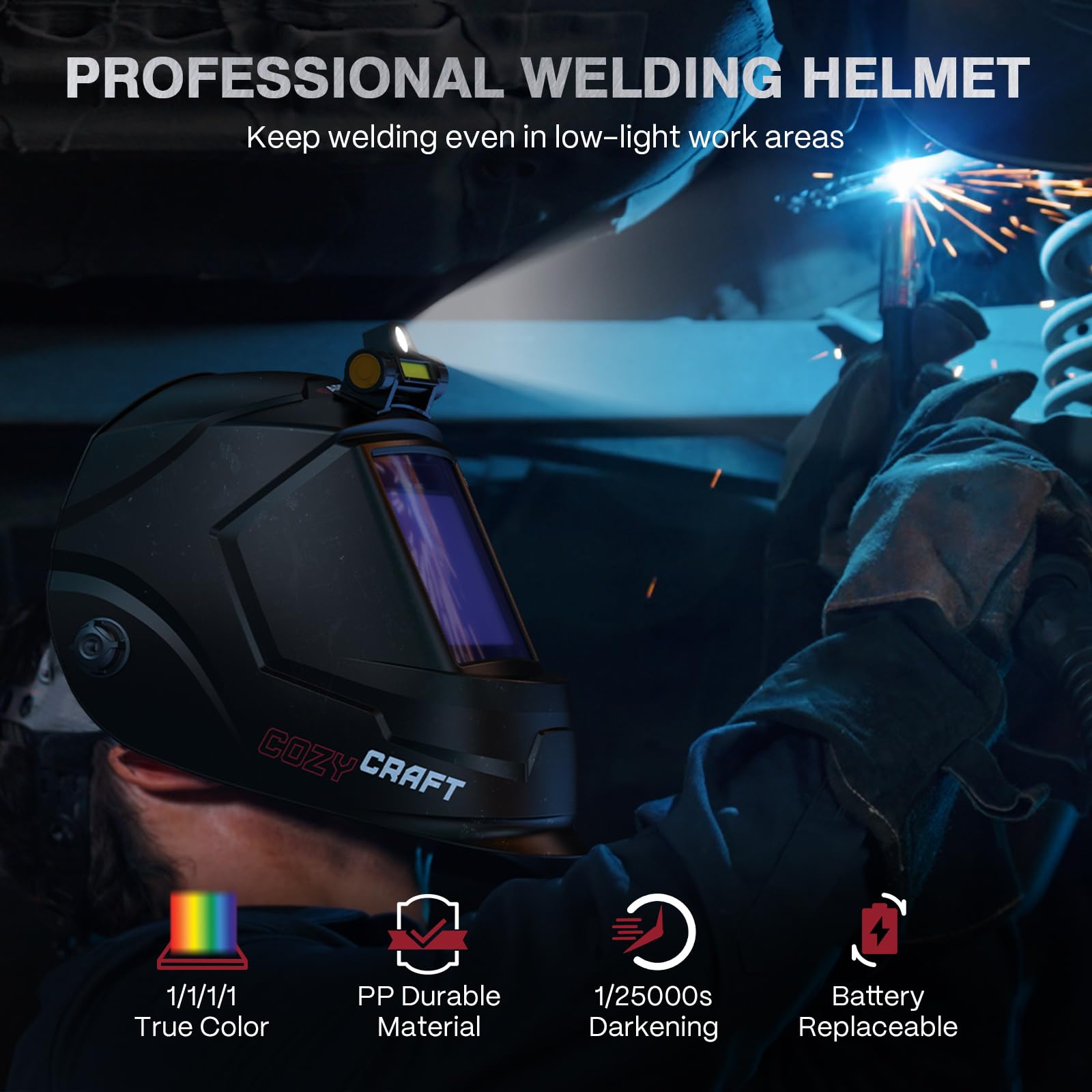 ARCCAPTAIN Auto Darkening Welding Helmet with Light, 3.94"X3.66" Large View — Amazon image 8