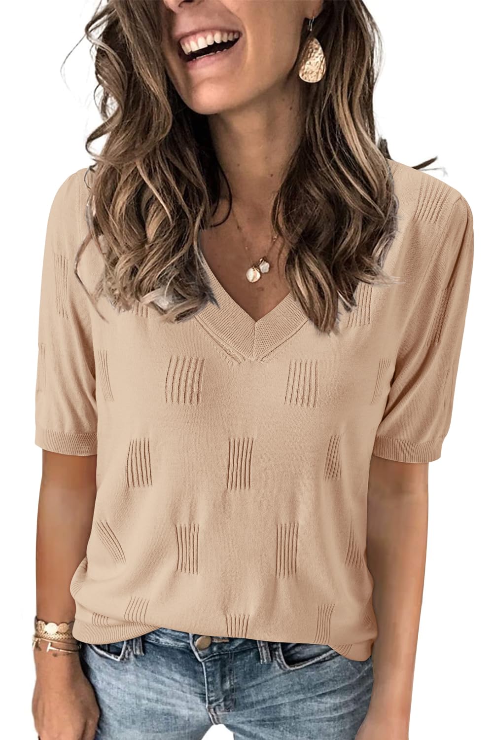 Viracy Women's Lantern Sleeve Tunic Top - Lightweight Sweater Blouse With 5 Buttons