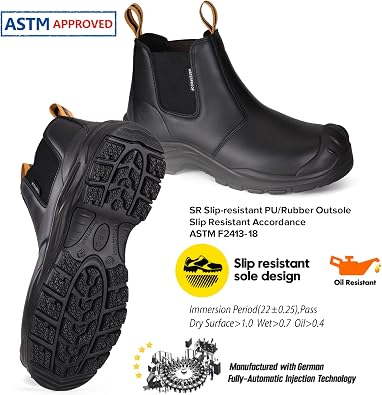 SAFETOE Safety Boots for Men Waterproof Work Boots Cow Leather Slip On Chelsea Composite Toe Cap Work Shoes Wide Fit
