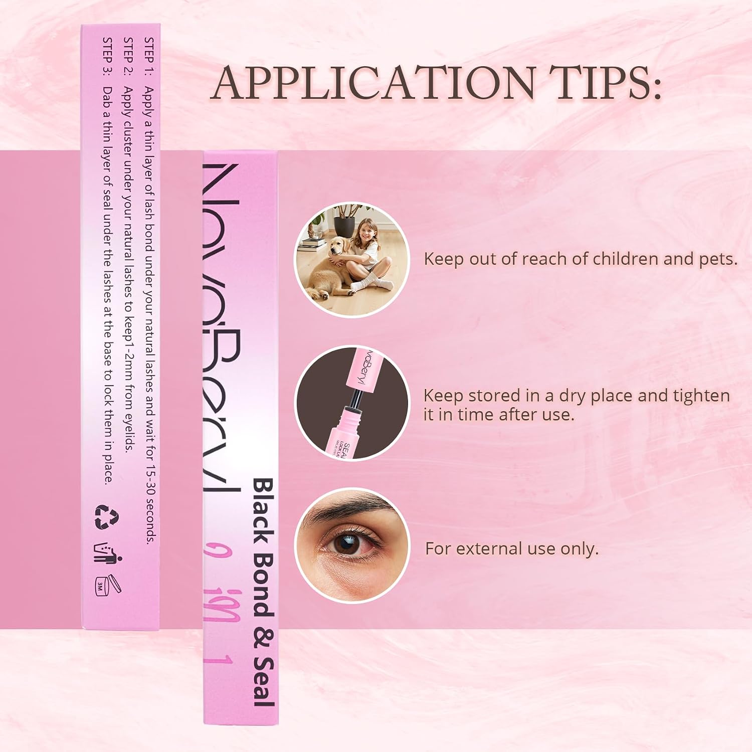Lash Cluster Glue Waterproof Lash Bond and Seal 2 in 1 Cluster Eyelash Glue Super Strong Long-Lasting Non-Irritating Lash Glue for DIY at Home by NovaBeryl (Black,5ml+5ml)