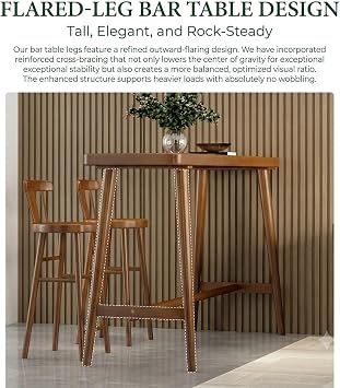 Mid-Century Modern Solid Wood Pub Bar Table,Long Narrow Counter Height Dining Table for Home Kitchen, Breakfast Nook, or Living Room(200cm/78.7in)