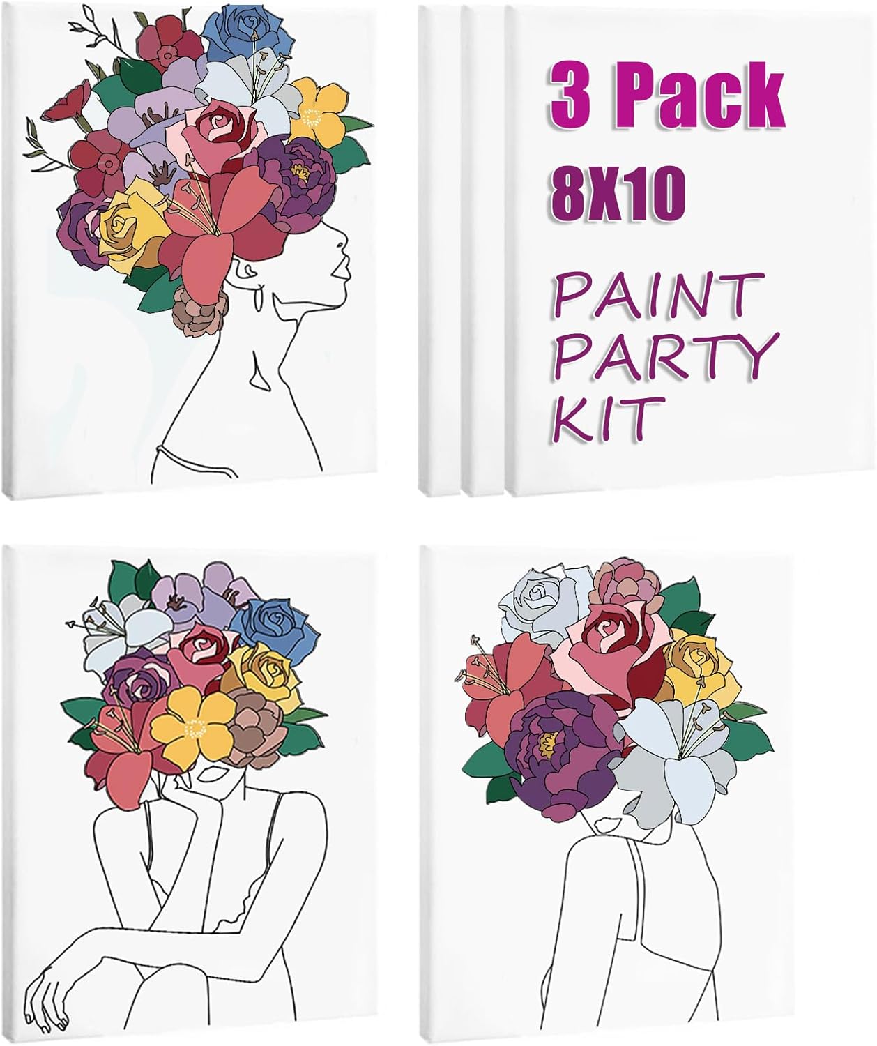 8 Pack Pre Drawn Canvas Boards for Painting for Adults, Sip and Paint Party Supplies Canvas Painting Set for Kid, Beginner Favor, Paint by numbers kit for adults(8x10)