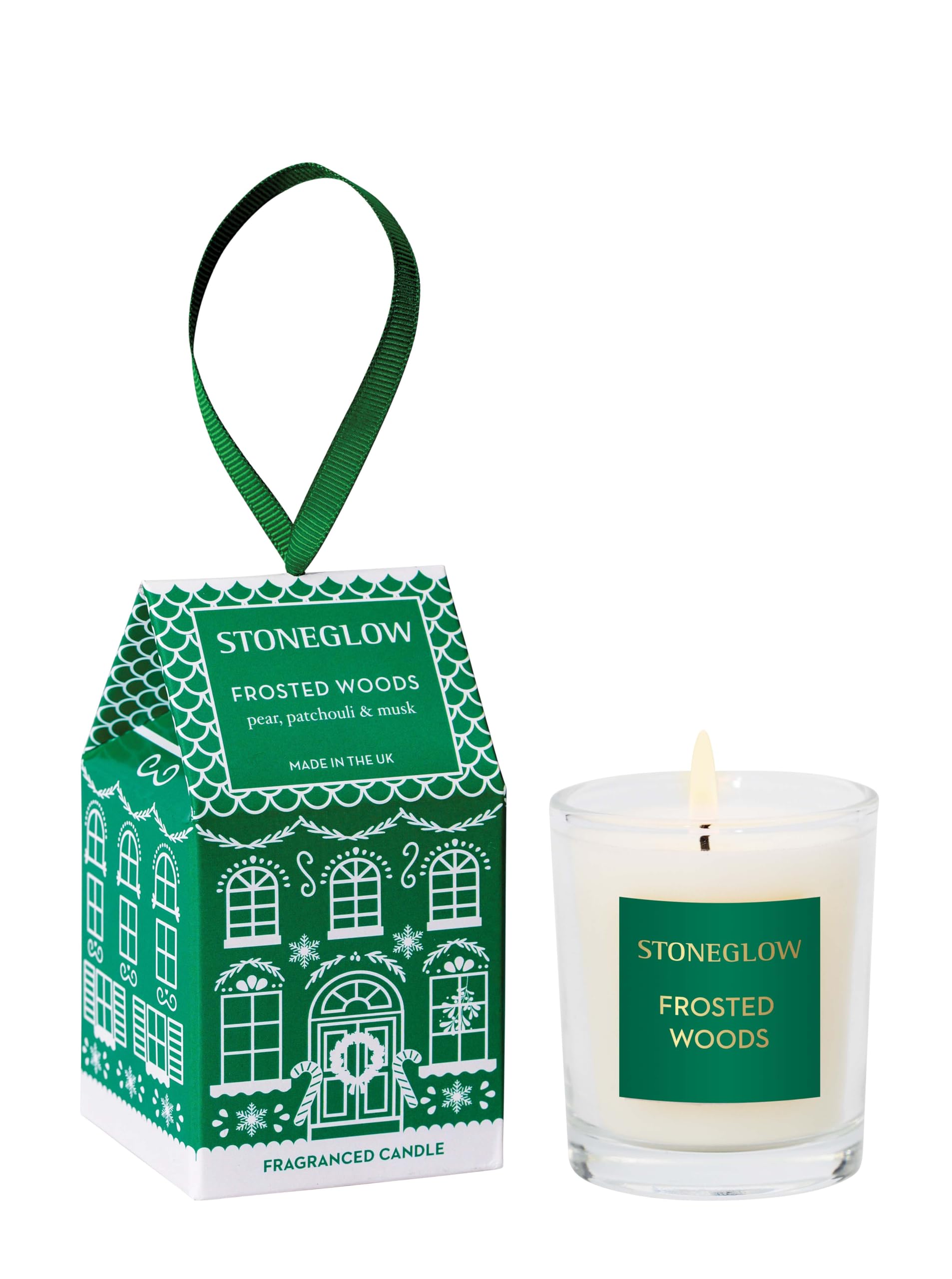 Stoneglow Seasonal Collection - Frosted Woods - Pear, Patchouli & Musk - Votive Candle (House) Green