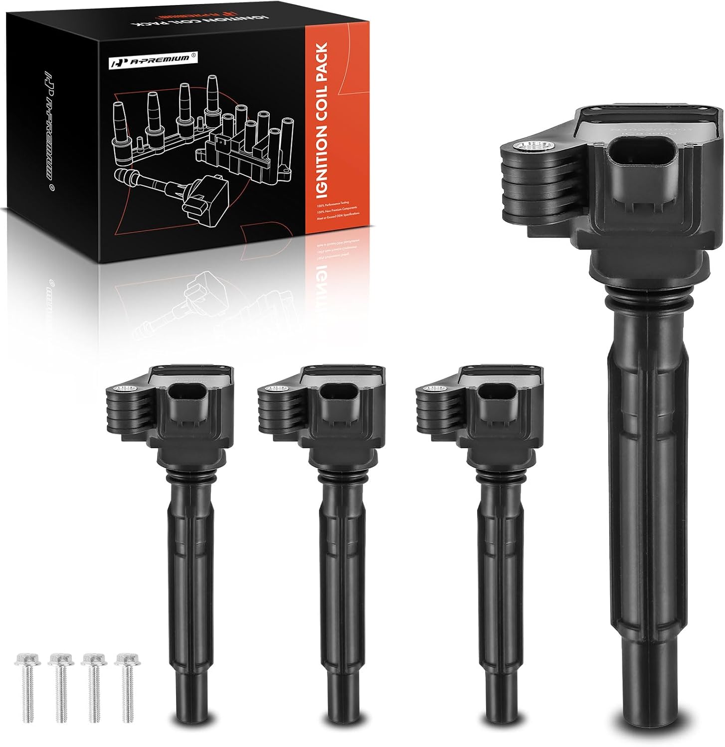 A-Premium Engine Ignition Coil Pack Compatible with Jeep Wrangler 2018-2024, Cherokee 2019-2022, Grand Cherokee 2022-2024, Compass 2023-2024 & Dodge Hornet & Alfa Romeo Giulia, Stelvio, 4-PC Set
