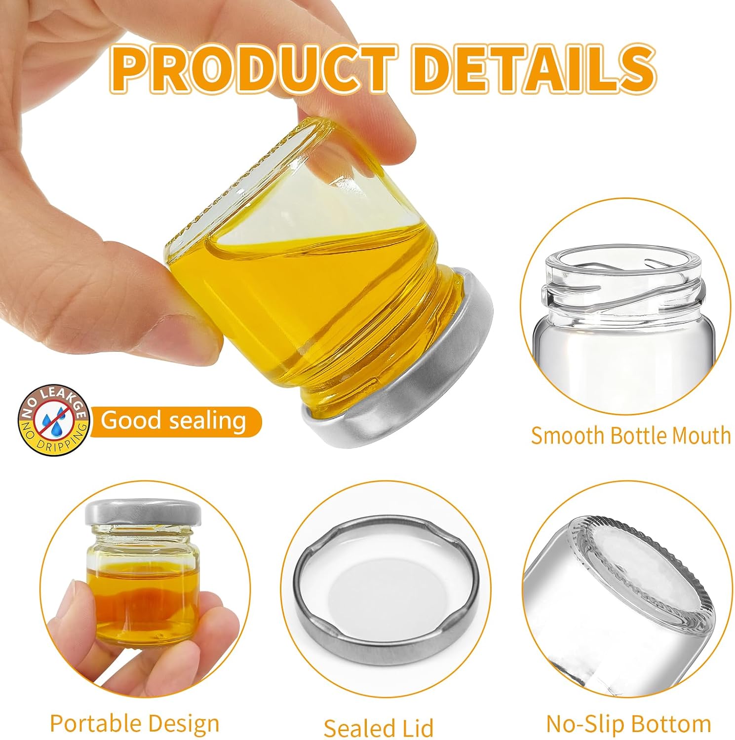 10Pcs 1.5oz Mini Glass Round honey Jars, Jam Honey Dipper，Wedding Favors，Baby Food，Candle，Crafts Canning Jar，Glasses jar 45ml (10, Silver lid, Mini) image 3