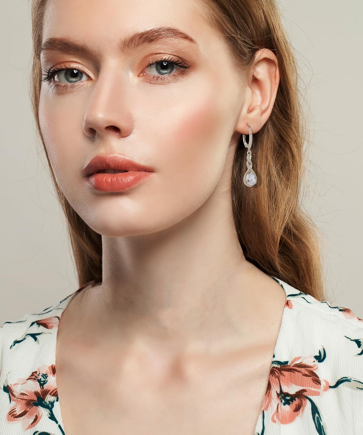 Fahonie Sterling Silver Long Drop Earrings with Cubic Zirconia Leverback Dangle Earrings Infinity Knot Birthstone Jewelry Gifts for Women