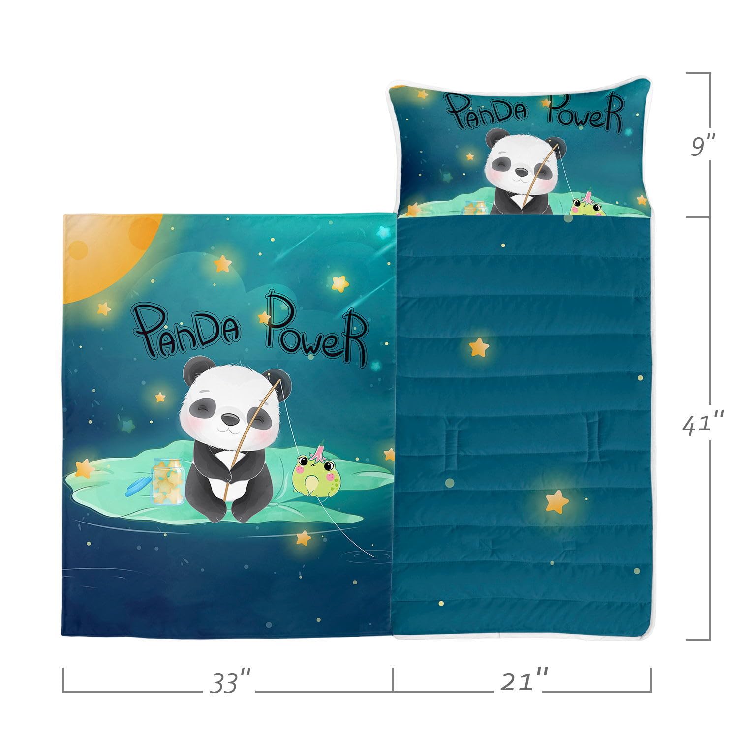Datura home Nap Mat -Panda Sleeping Bag with Removable Pillow - Daycare and Sleepovers Preschool Kindergarten Bedding Set for Kids Toddler Boys Girls(Panda1 Standard)