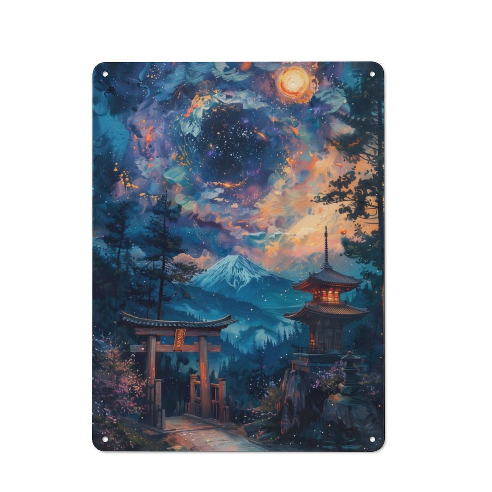 Junmoney Japanese Torii Painting Rustic Tin Wall Plaque 40X30cm For Home Office Or Studio, For Garage, Workshop And Man Cave Decoration