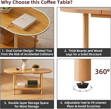 Aibiju Wooden Tea Table Splicing Design, 2 Tier Coffee Table for Living Room, 35x16x17inch TV Table Stand with Storage Shelf Natural Wood Color YD-011N