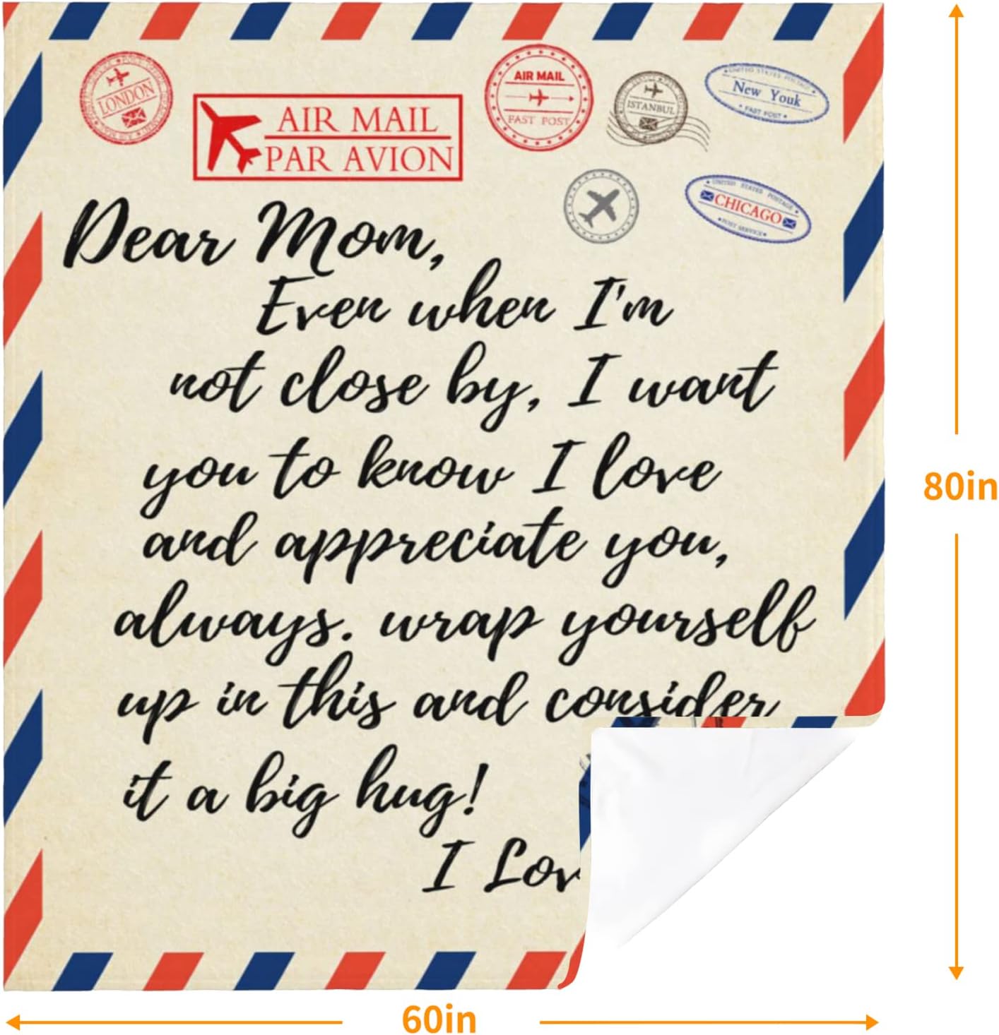 Jbralid Gifts for Mom, Birthday Gifts for Mom from Daughter Son, I Love You Dear Mom Letter Printed Mothers Day Christmas Flannel Throw Blanket for Sofa Couch 60x80 Inch