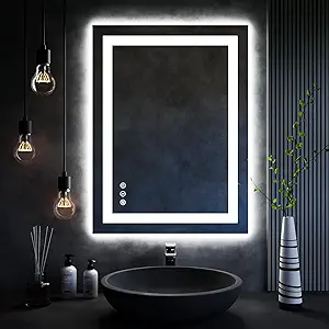 ISKM 32''L x 24''W LED Mirror for Bathroom Lighted Vanity Mirror for Wall Front Lights + Backlit LED Bathroom Mirror Anti-Fog Tempered Glass ETL Listed