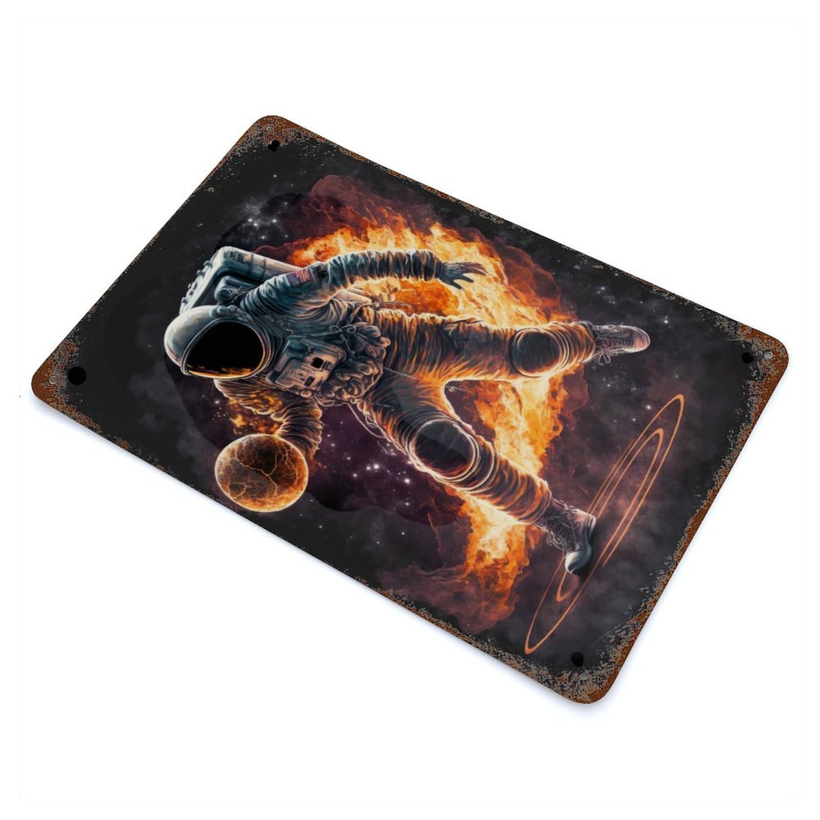 Vintage Rust Metal Sign Basketball Astronaut Space 11.8"x7.9", Shabby Chic Decor for Cafe, Home Bar And Lounge Decor