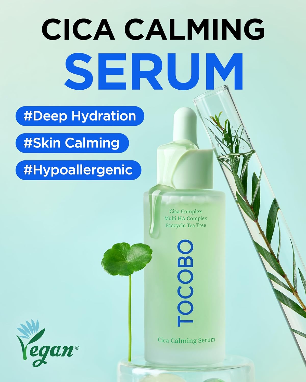 TOCOBO Cica Calming Serum – Korean Vegan Soothing Face Serum with Cica, Tea Tree & Hyaluronic Acid – Lightweight Hydrating Formula for Sensitive Skin, 24-Hour Moisture, Non-Greasy, 1.01 fl.oz. - Image 2