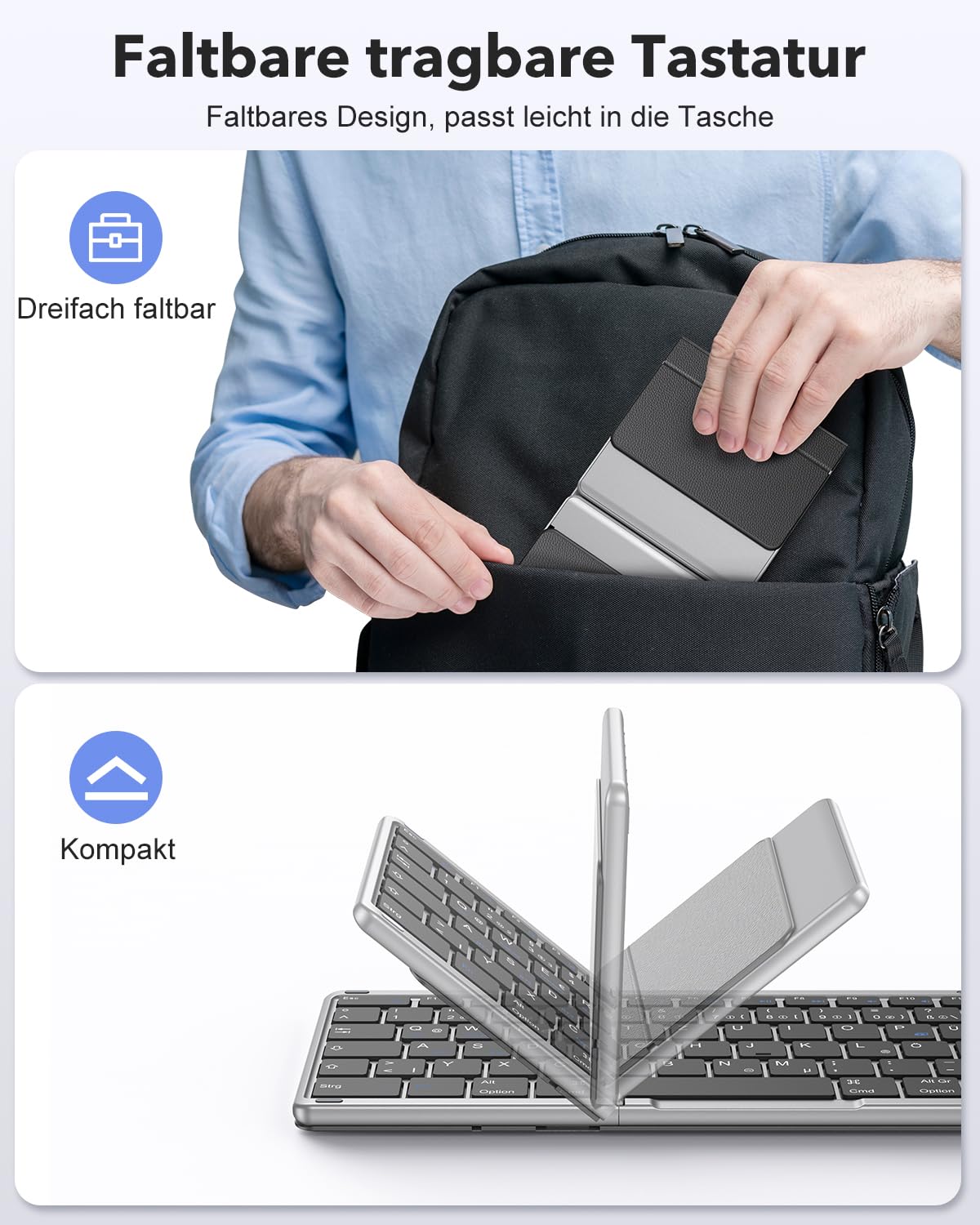 OMOTON Bluetooth Tastatur Faltbare mit Ziffernblock, QWERTZ Deutsches