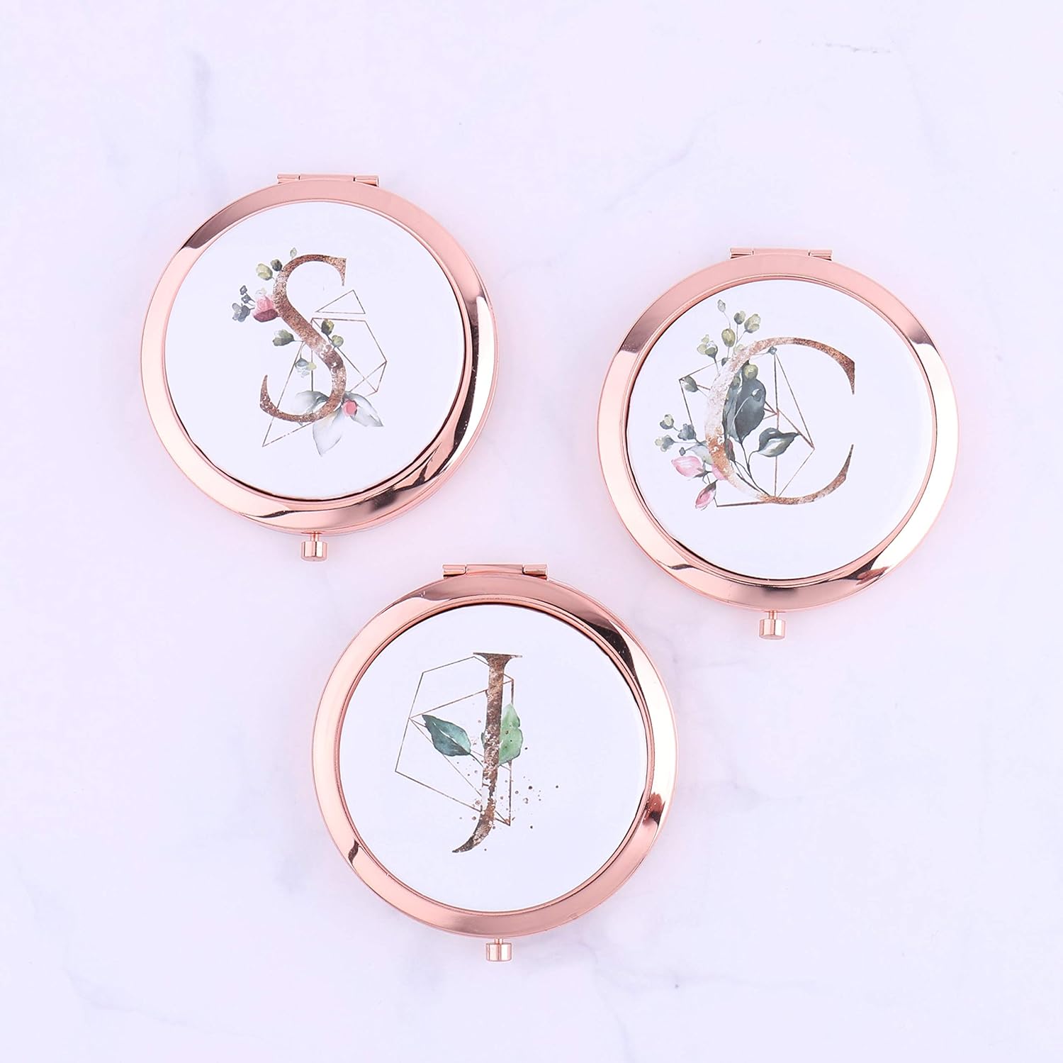 Silver Bulk Alphabet Compact Mirrors Your Initial Monogram Bridesmaid Proposal Bachelorette Gifts, Set of 5 6 8 10