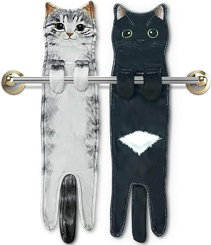 Miniatura 9 de PAT JUUMG Divertidas toallas de mano de gato para decoración de baño, cocina, bonitas toallas decorativas para colgar, súper absorbentes, suaves,