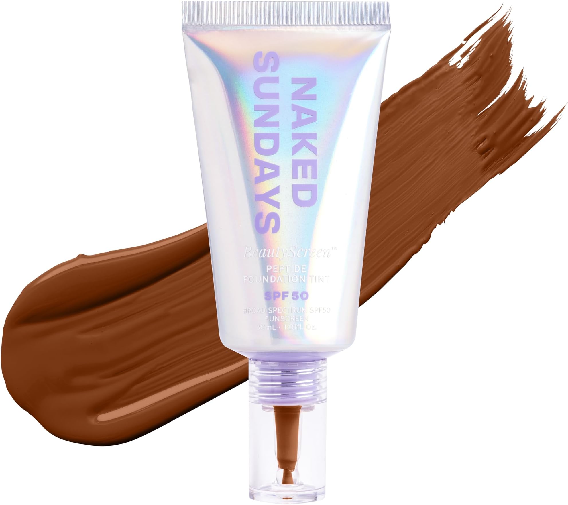 Naked Sundays BeautyScreen Peptide Foundation Tint - SPF 50 Tinted Sunscreen & Skincare Makeup with Zinc Oxide, Niacinamide - Lightweight Natural Coverage, 9 Rich Mahogany, 1.01 oz
