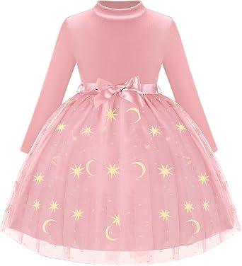 Girls Dress Velvet Long Sleeve Tutu Dress Kids Sparkly Sequin Tulle Holiday Party Casual Princess Dresses 3-8Y