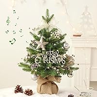 Vista 11 de Mini árbol de Navidad, pequeño árbol de Navidad blanco con luces y música preiluminado, árbol de Navidad artificial de mesa, decoración de Navidad